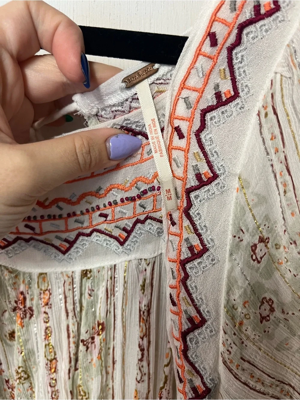 Free People Embroidered Floral Boho Mini Dress Tunic Size M